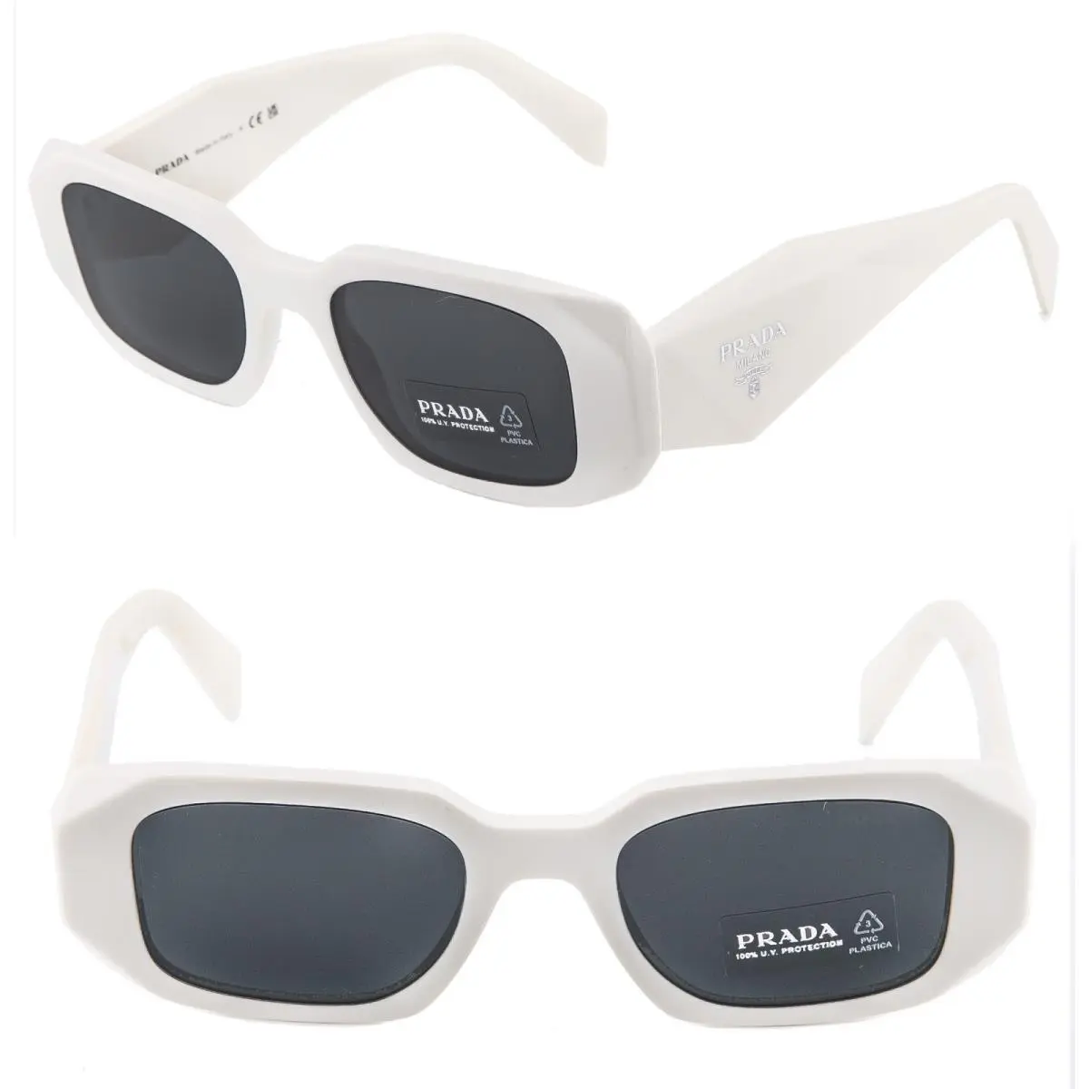 Prada PR17WS 17W Symbole White Gray Triangle Fashion Unisex Fashion Sunglasses