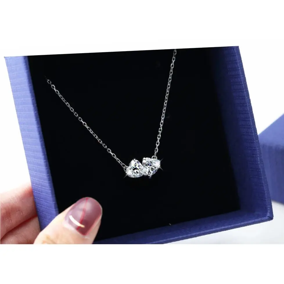 Gift Box  5517117 Rhodium Crystal Two Hearts Pendant Necklace by Swarovski