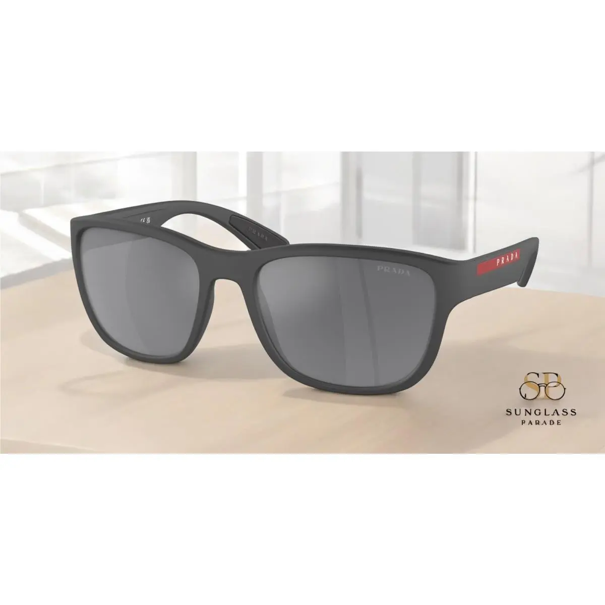 Prada Linea Rossa PS 01US UFK5L0 Grey Rubber Grey Mirror 59 mm Men`s Sunglasses - Frame: Gray, Lens: Gray