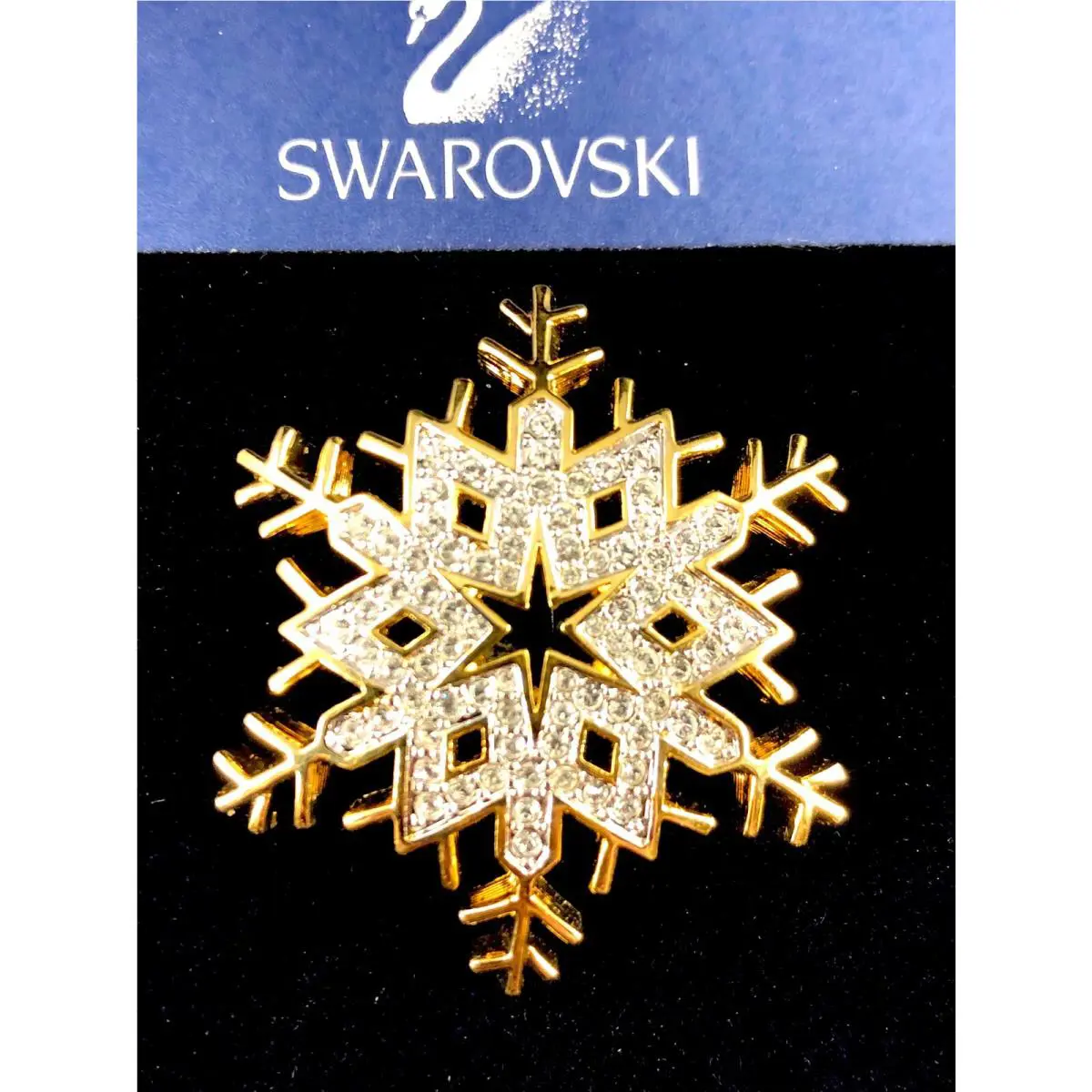 Dazzling Swarovski Swan 18K GP Pave Crystal Rhinestone Snowflake Brooch