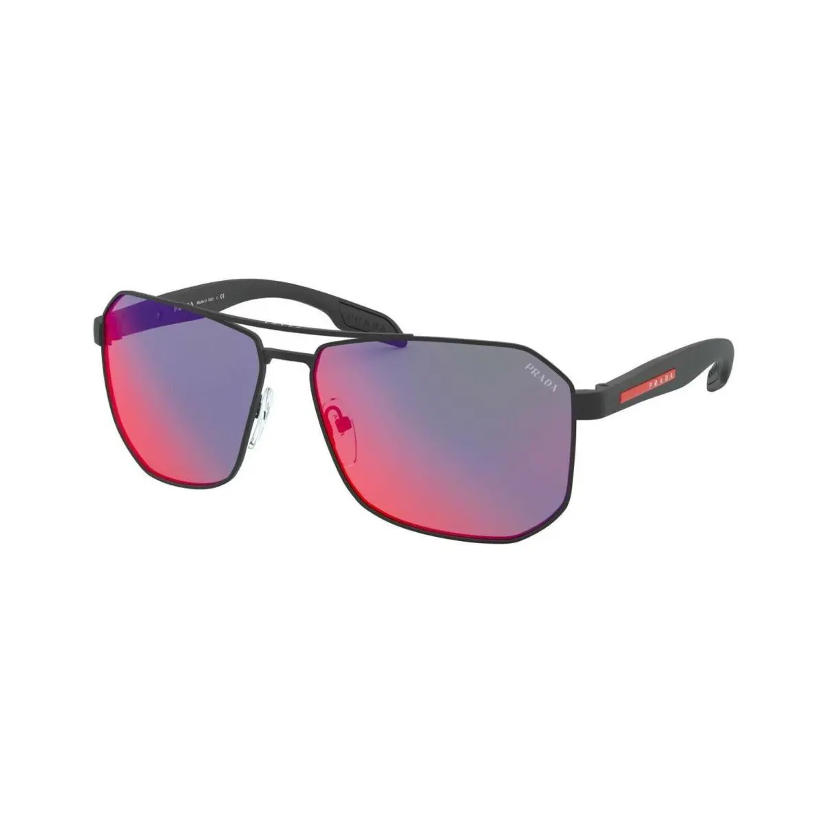 Prada Linea Rossa SPS51V Black Rubber/dark Grey Blue Mirror DG0-9Q1 Sunglasses - Frame: Black, Lens: Gray
