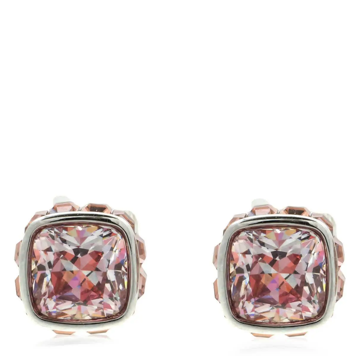 Birthstone Pierced Earrings Studs Jun Rhodium Shiny Pink by Swarovski