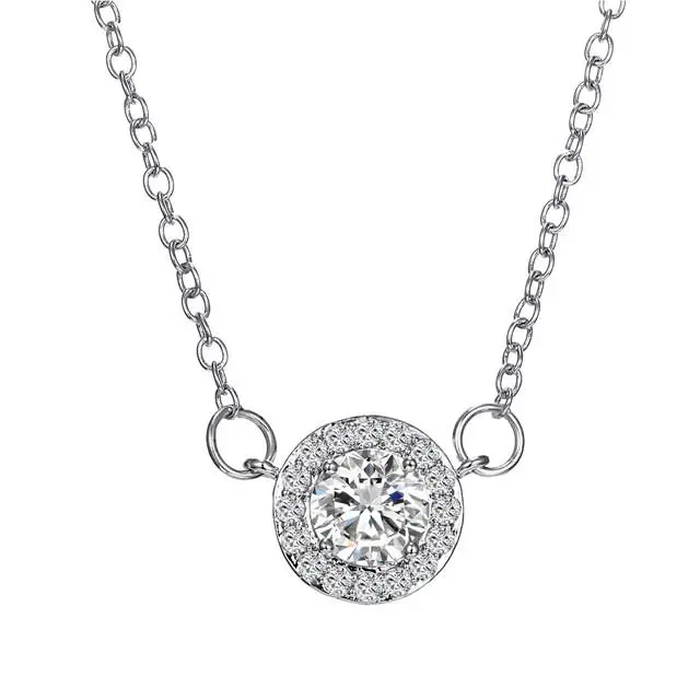 Crystals From Swarovski Halo 3 Carat Necklace In Rhodium Overlay 18 Inch