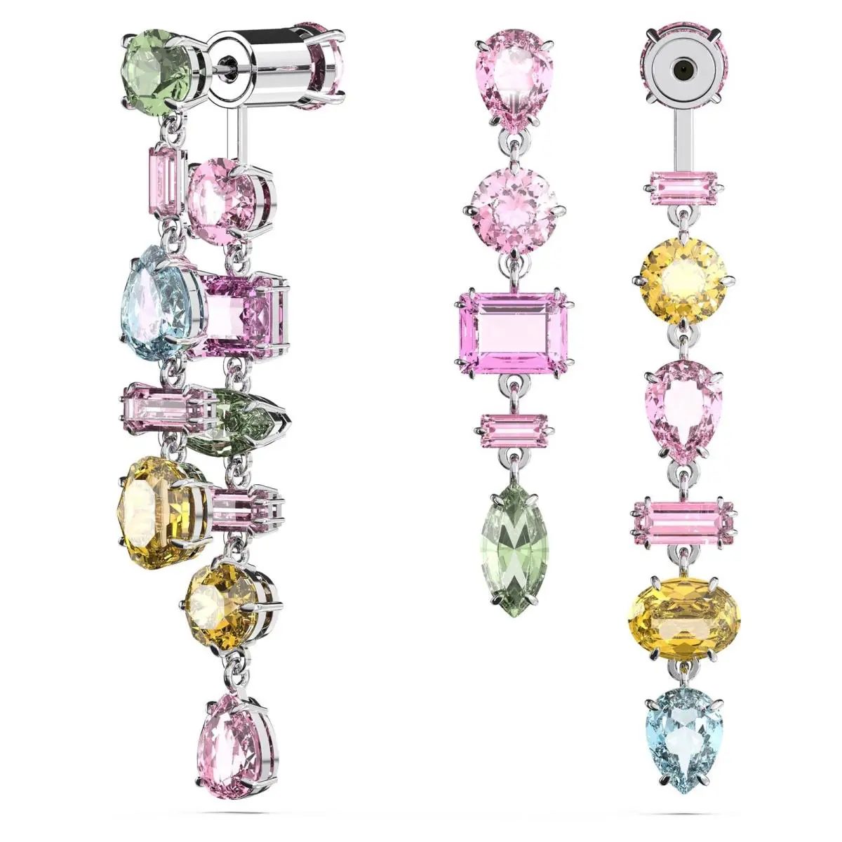 Swarovski Gema Drop Earrings Asymmetrical Design Mixed Cuts Long Multicolored