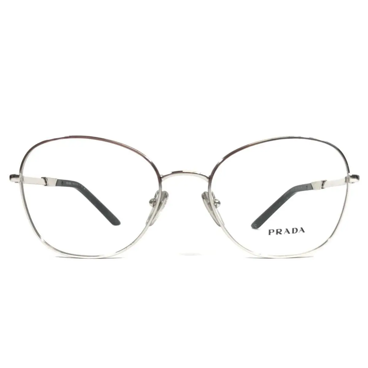 Prada Eyeglasses Frames VPR64Y GAQ-1O1 Black Silver Round Wire Rim 52-18-135
