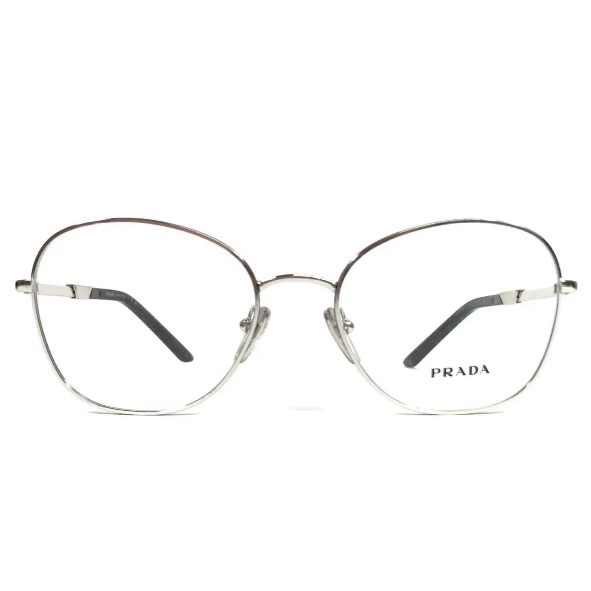 Prada Eyeglasses Frames VPR64Y GAQ-1O1 Black Silver Round Wire Rim 52-18-135