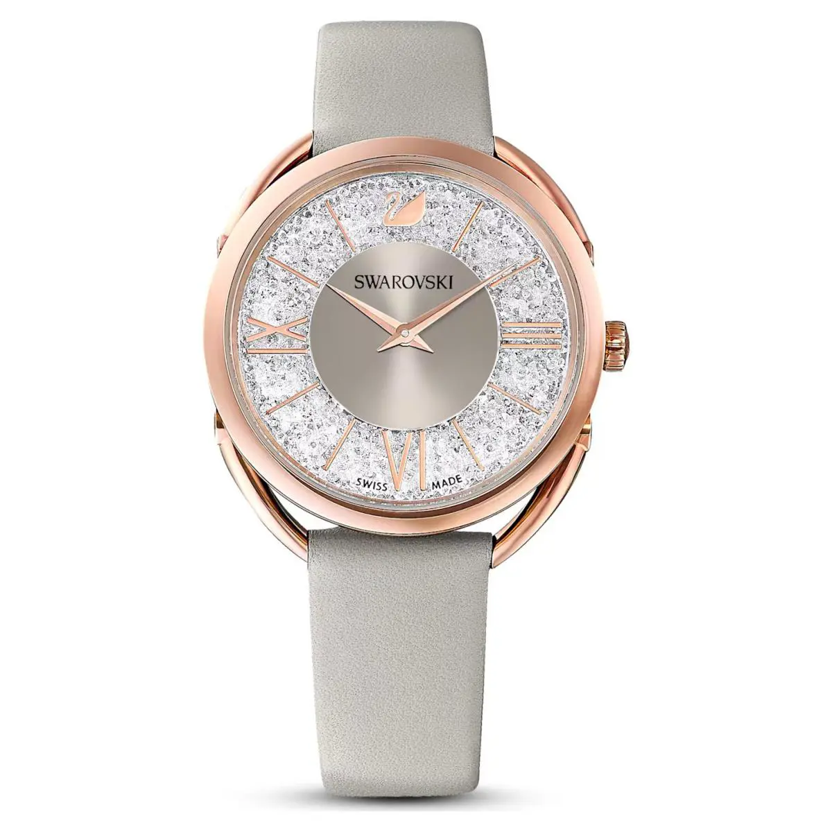 Swarovski Crystalline Glam Watch Leather Strap Gray Rose Gold-tone -5452455