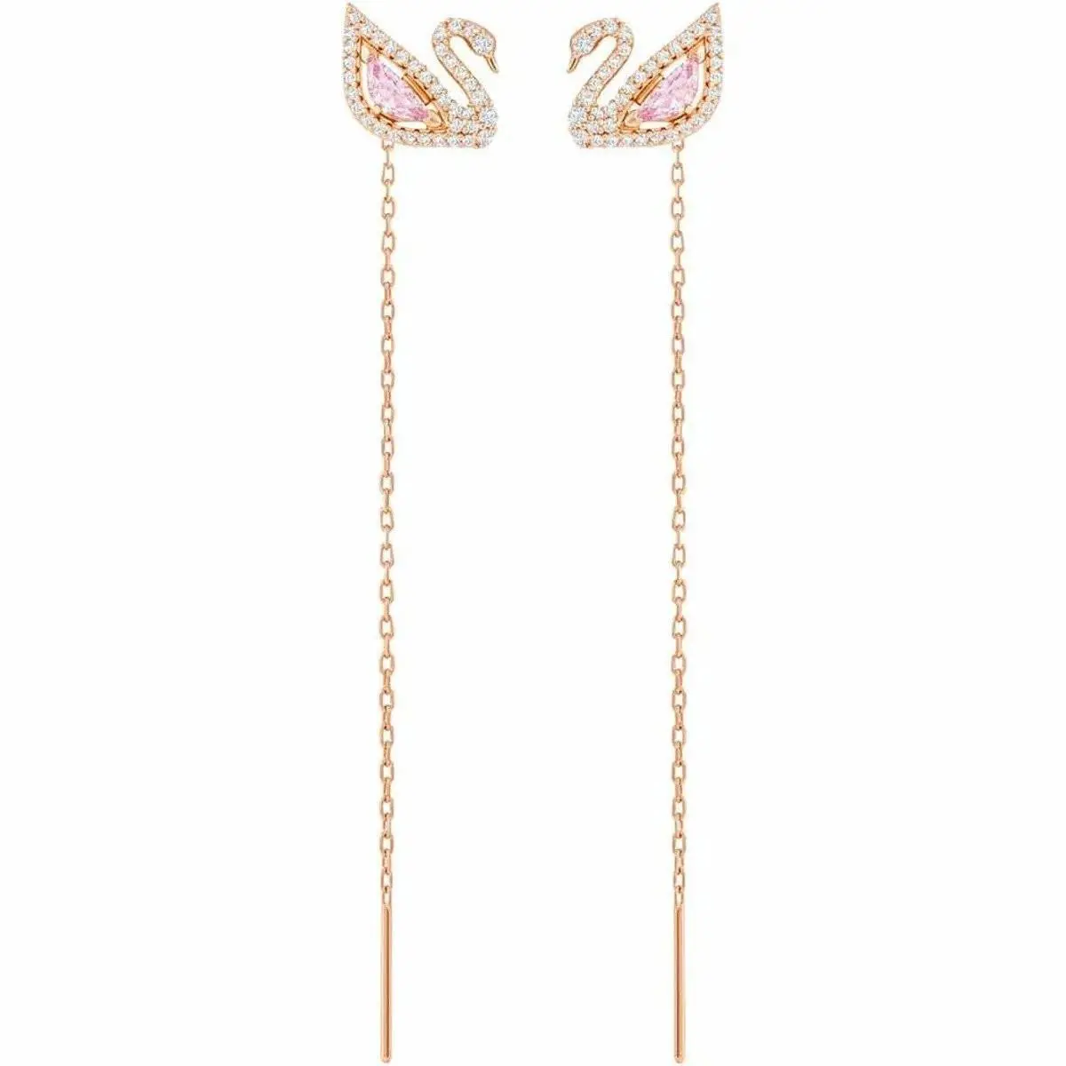 Dazzling Swan Drop Earrings Swan - Pink - Rose Gold-tone Plated by Swarovski