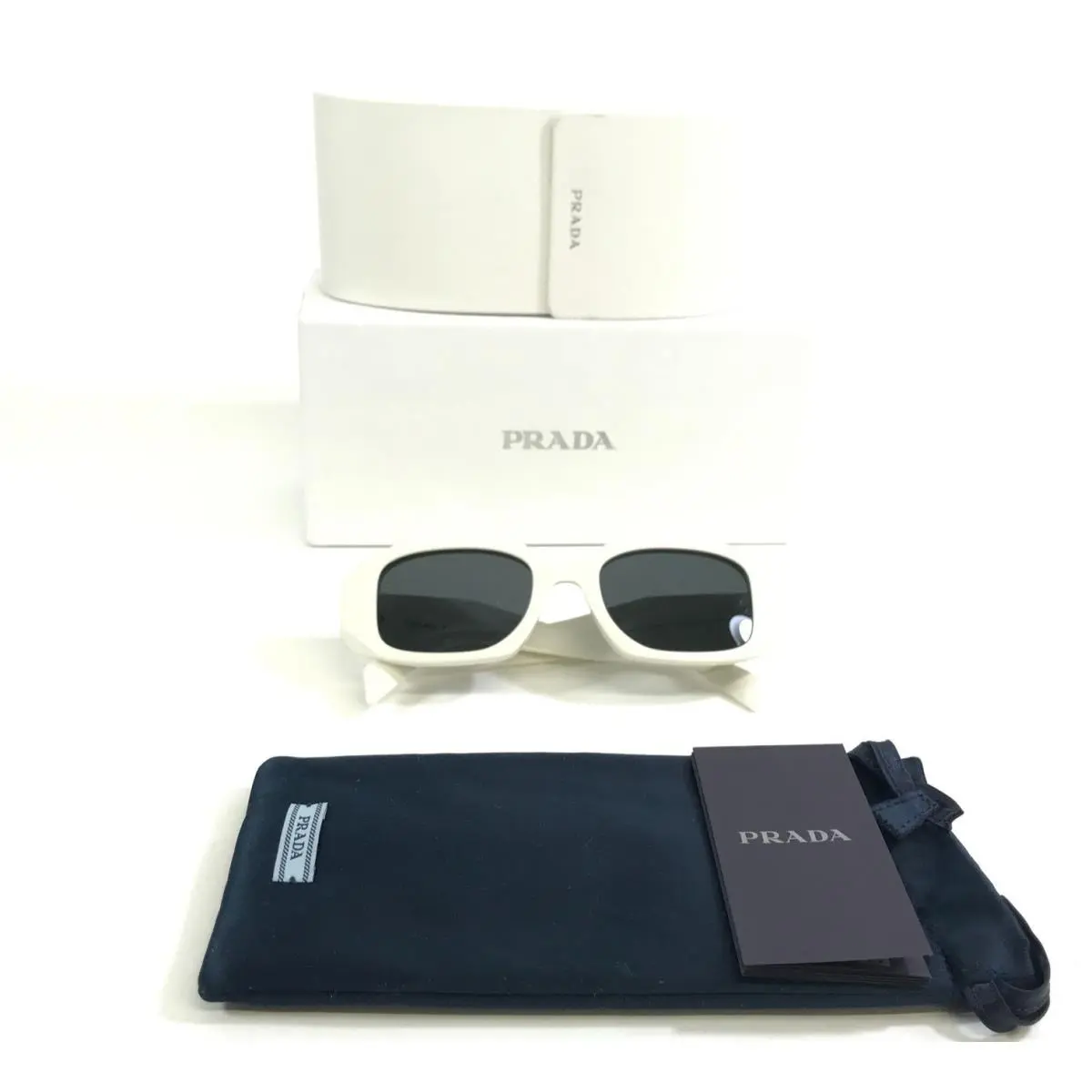 Prada Sunglasses SPR17W-F 142-5S0 Talc White Asian Fit Frames with Gray Lenses
