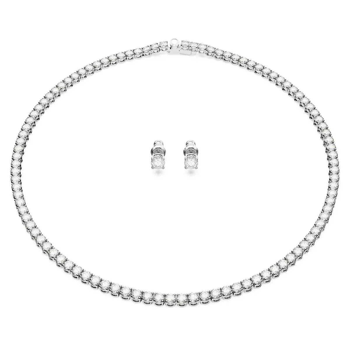 Swarovski Matrix Tennis Set Round Cut White Rhodium Plated Necklace Earrings