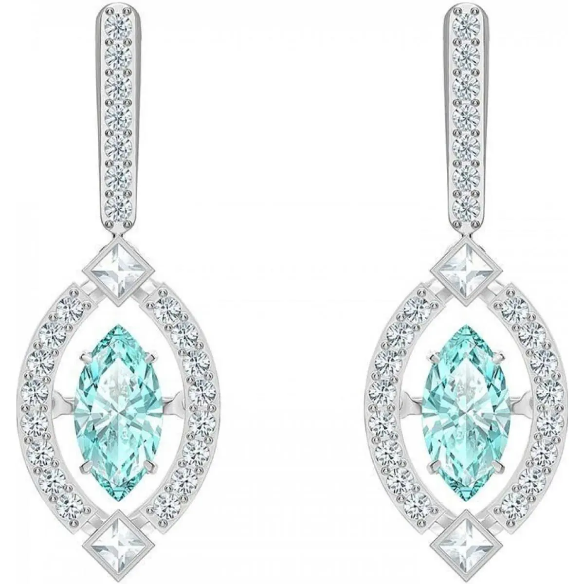 Swarovski Floating Blue Marquise Crystal Silver Drop Earrings-orig Box