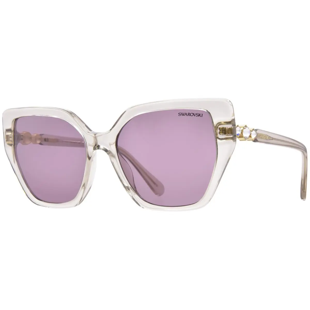 Swarovski SK6016 3003LA Sunglasses Women`s Transparent Beige/violet Cat Eye 56mm