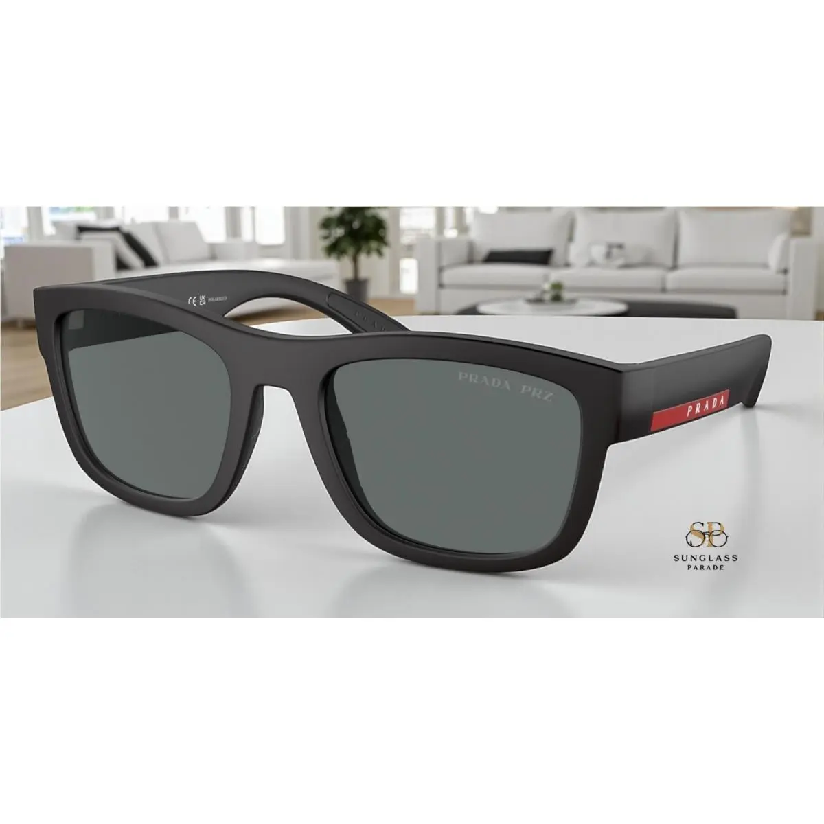 Prada PS 01ZS DG002G Black Rubber Dark Grey Polarized 56 mm Men`s Sunglasses