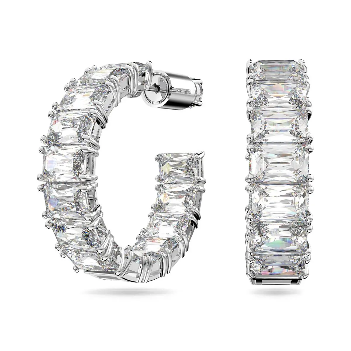 Swarovski Matrix Hoop Earrings Octagon Cut White Rhodium Plated 5612673