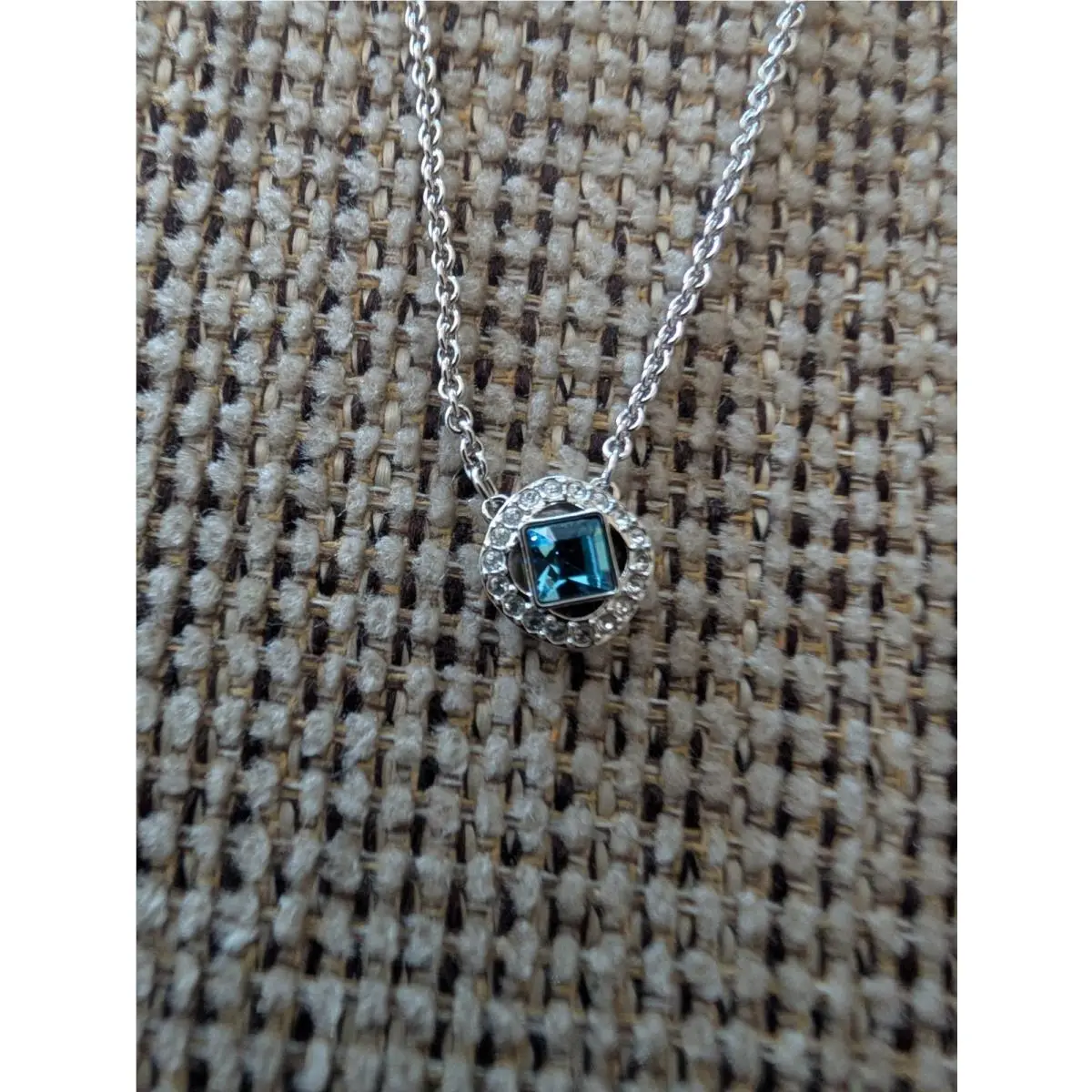 Swarovski Angelic Square Fancy Light Blue Pendant Rodium Plated Necklace