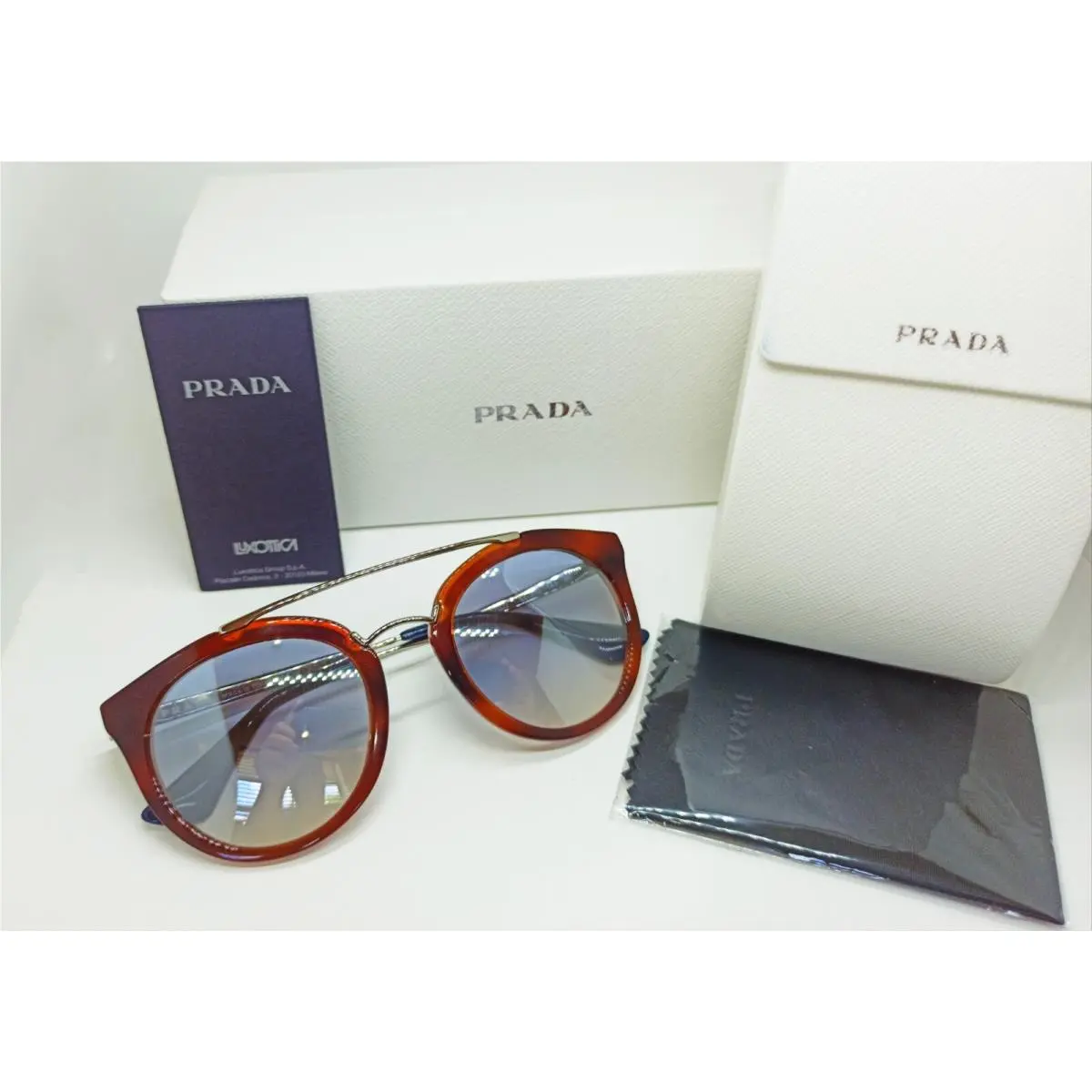 Prada Sunglasses Spr 23S USE-5R0 Havana Brown Light Blueish Mirror