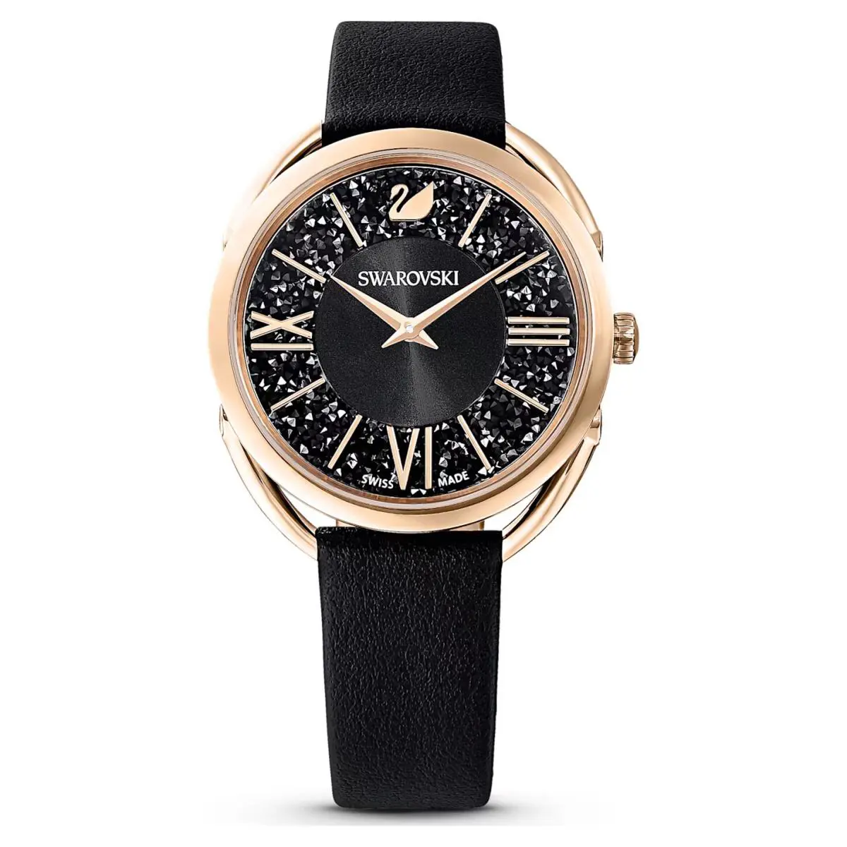 Swarovski Crystalline Glam Watch Leather Strap Black Rose Gold-tone -5452452