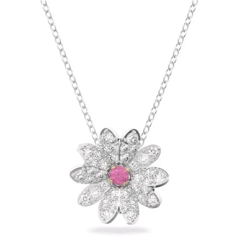Swarovski Eternal Flower Pink Crystal Rhodium-plated Necklace 5642868 Redbl/mix