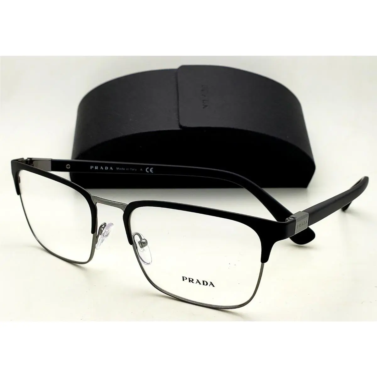 Prada Eyeglasses Vpr 54T 1BO-1O1 55-19 Rectangular Matte Black-chrome Frames