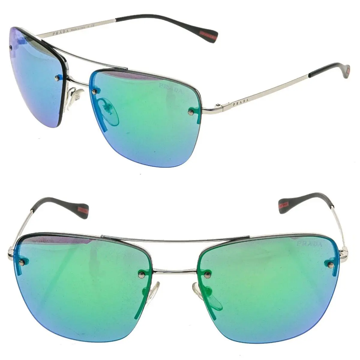 Prada 52R Linea Rossa Spectrum Sport Pilot Sunglasses Silver Green Mirror PS52RS