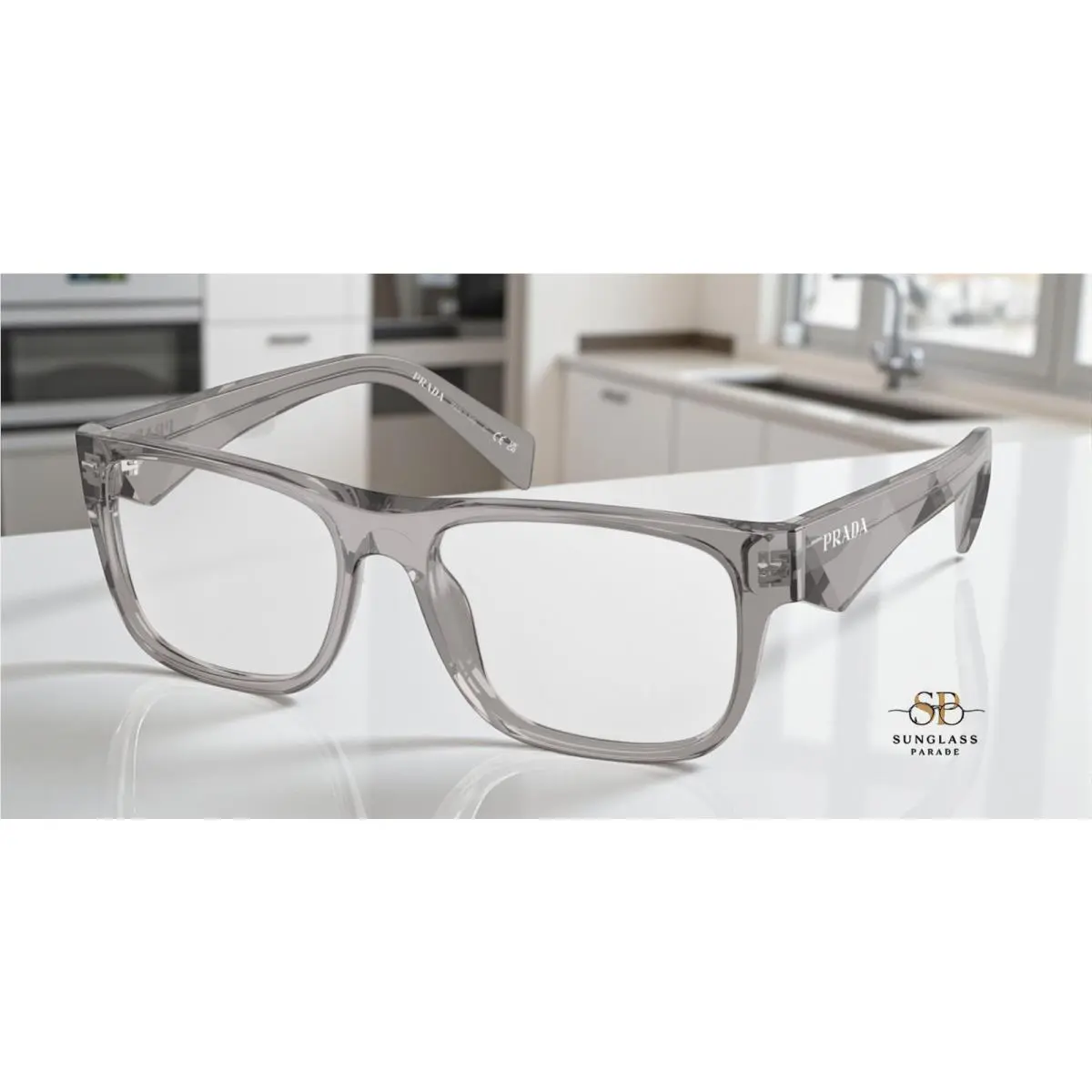 Prada PR 22ZV 16Z1O1 Transparent Dark Grey Demo Lens 55 mm Men`s Eyeglasses