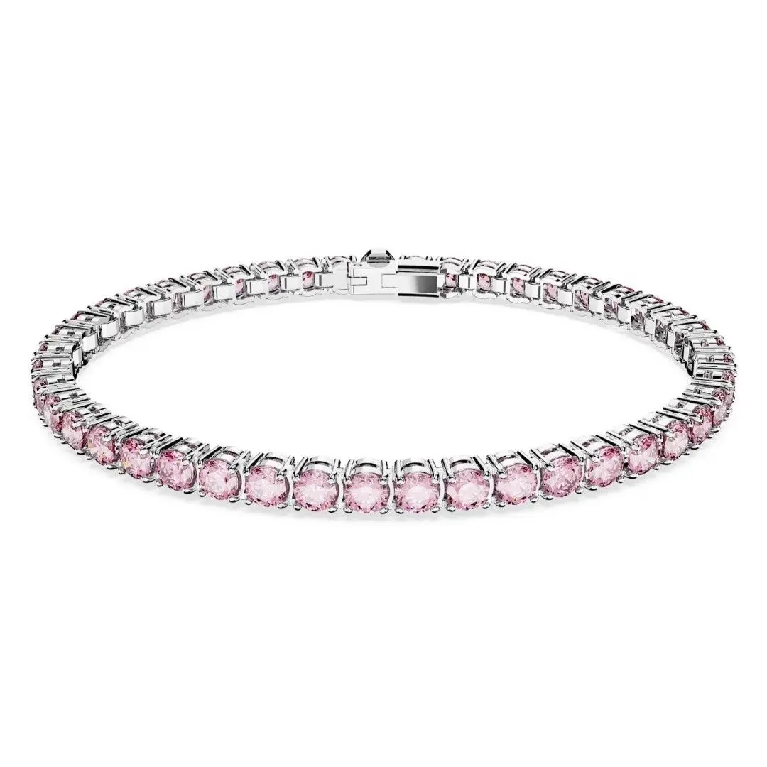 Swarovski Matrix Tennis Bracelet Round Cut Pink Rhodium Plated Medium 5648931