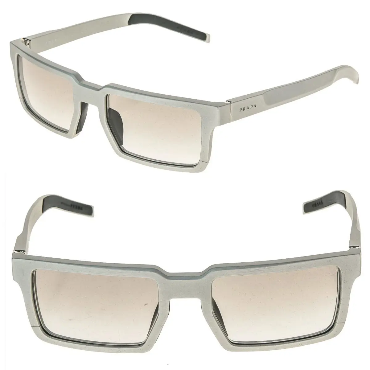 Prada 50S Technique Rectangle Silver Brushed Aluminum Sunglasses Unisex PR50SS