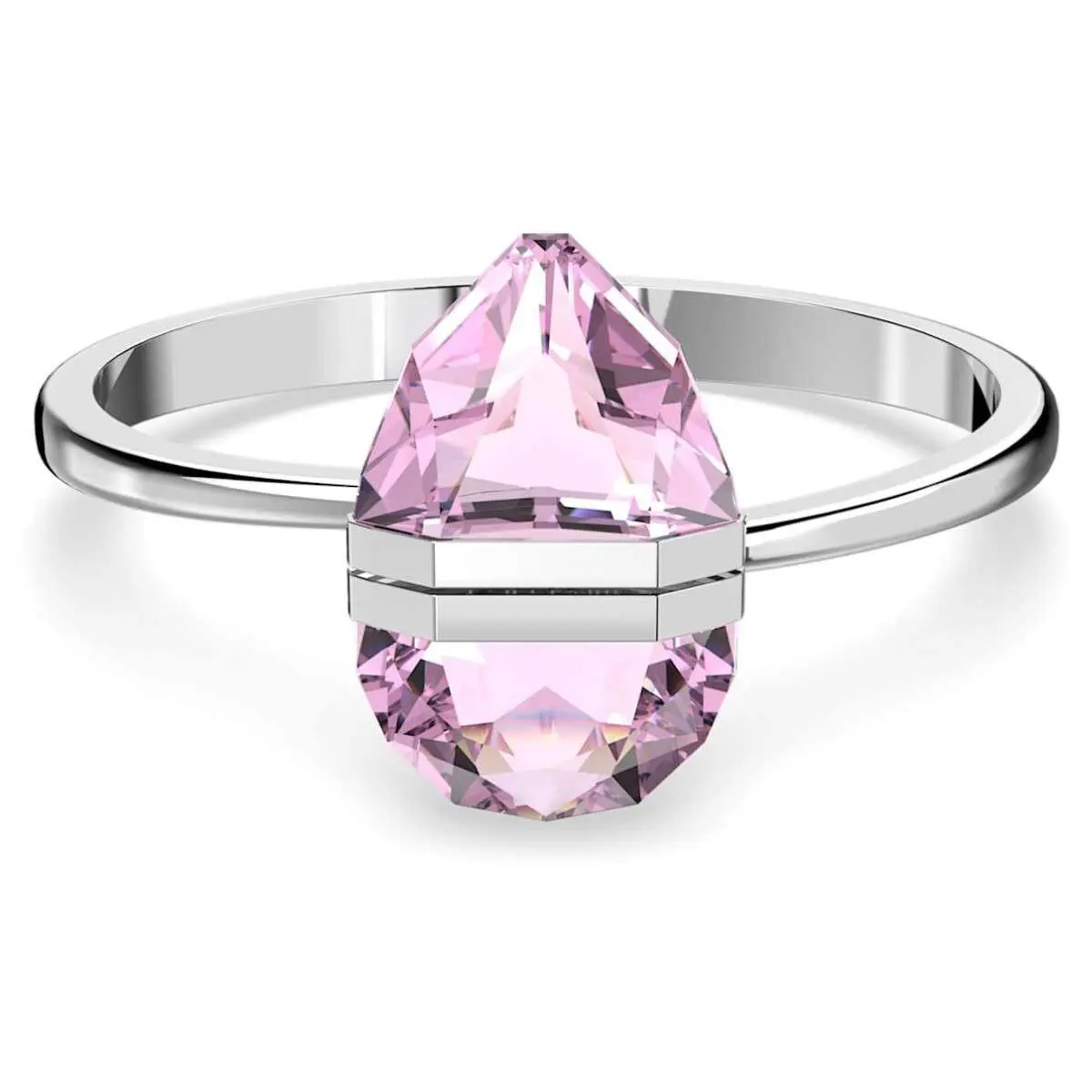 Swarovski Lucent Women`s Pear-cut Pink Crystal Stone Magnetic SS Bangle Bracelet