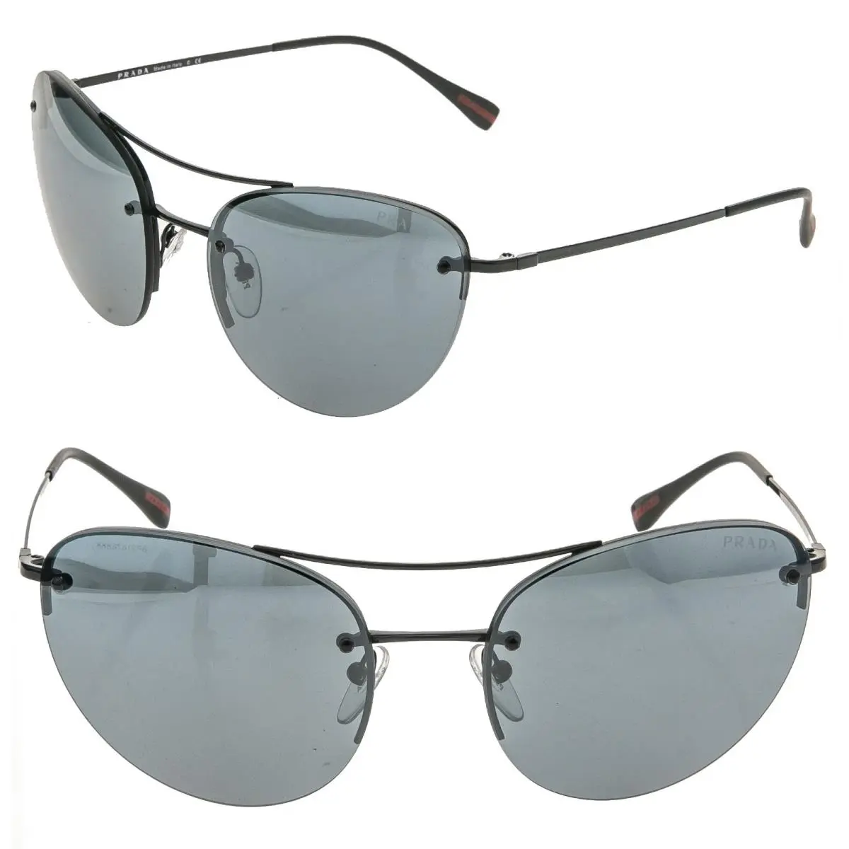 Prada Spectrum 51R PS51RS Black Mirrored Sport Cat Eye Metal Sunglasses 51RS