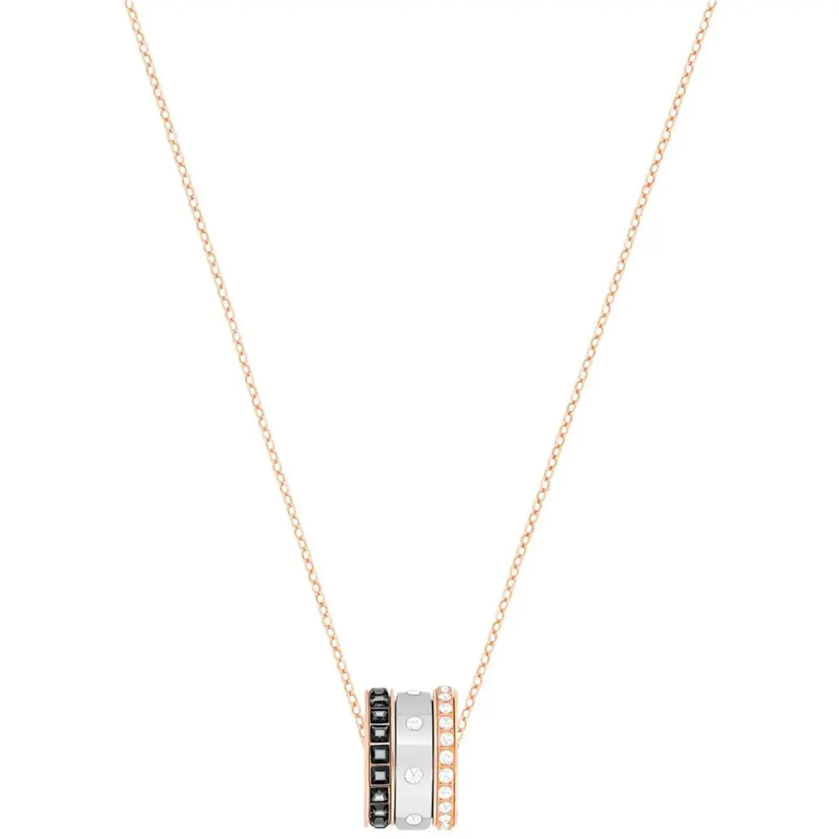 Swarovski Women`s Pendant Necklace Hint Black and Clear Crystals 3 Rings 5353666