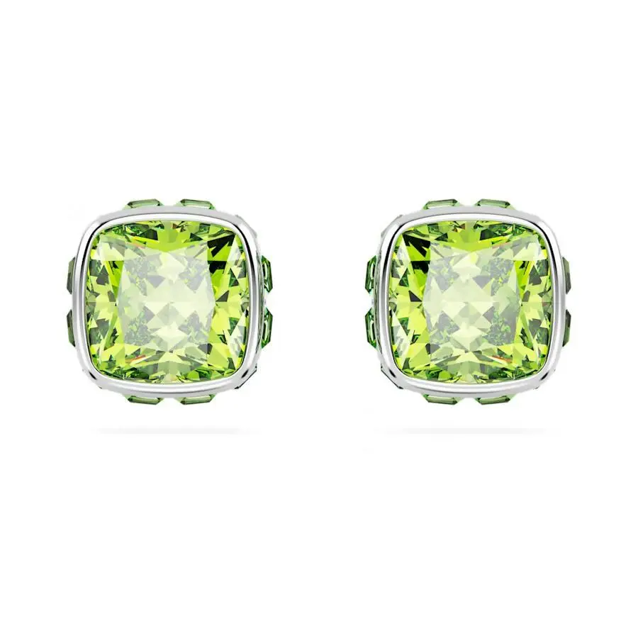 Swarovski Birthstone Stud Earrings Square Cut August Green Rhodium 5661958
