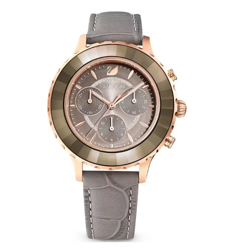 Octea Lux Chrono Watch Swiss Made Leather Brown Dial - 5452495 by Swarovski