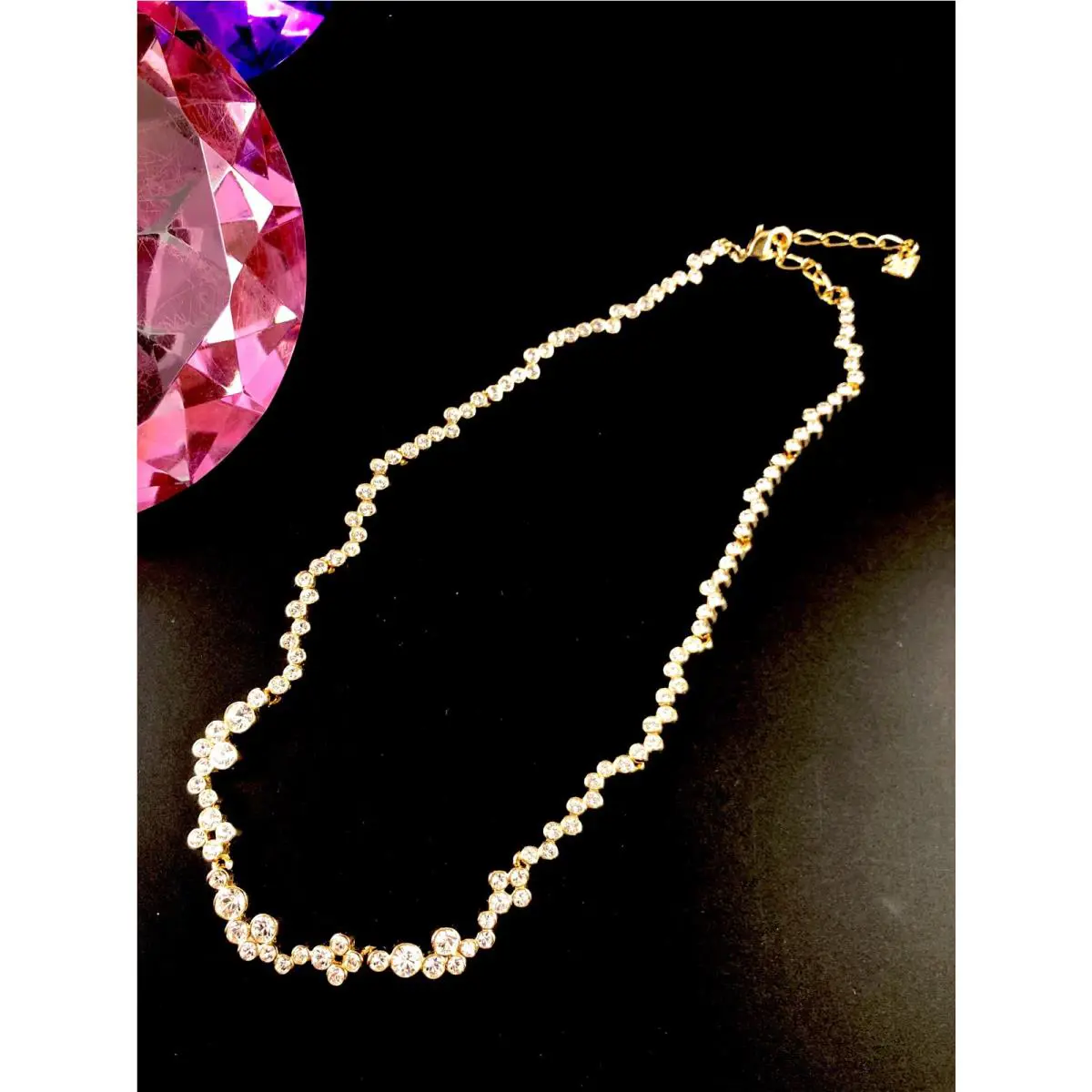 Swarovski 18K GP Crystal Rhinestone Bezel Set Wavy Freeform Choker Necklace
