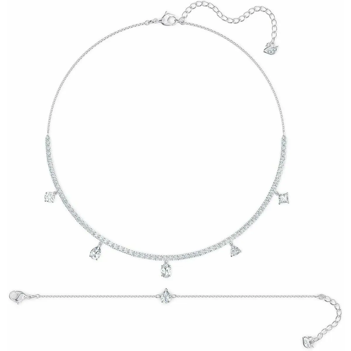 Swarovski Tennis Deluxe Mixed Rhodium Plated Necklace and Bracelet Jewelry Set