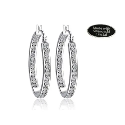 Crystals By  Inside Outside Hoop Earrings in Rhodium Overlay 1.25 Inch by Swarovski
