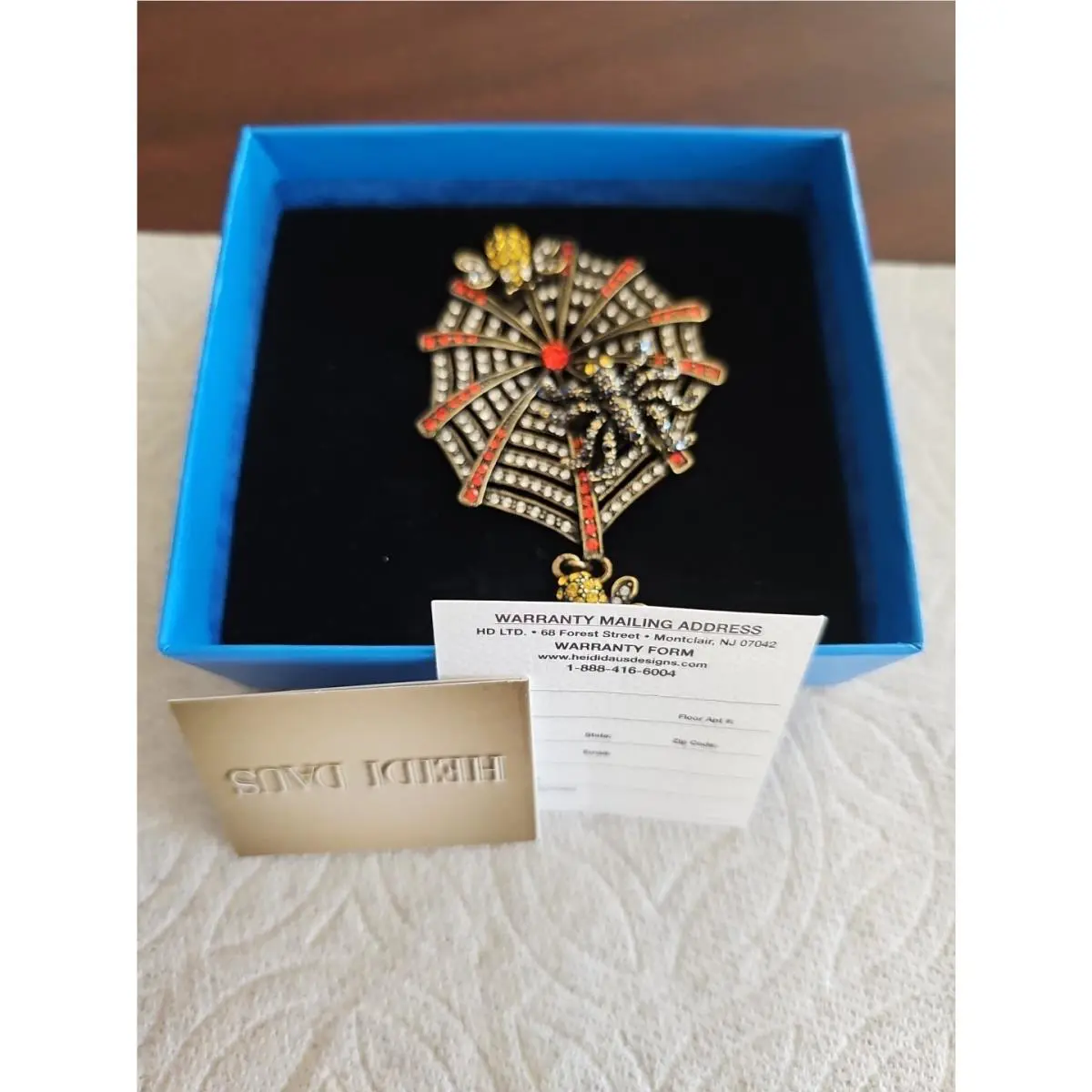 Hedi Daus Gold Toned Swarovski Spiderweb Pin Brooch 3.25
