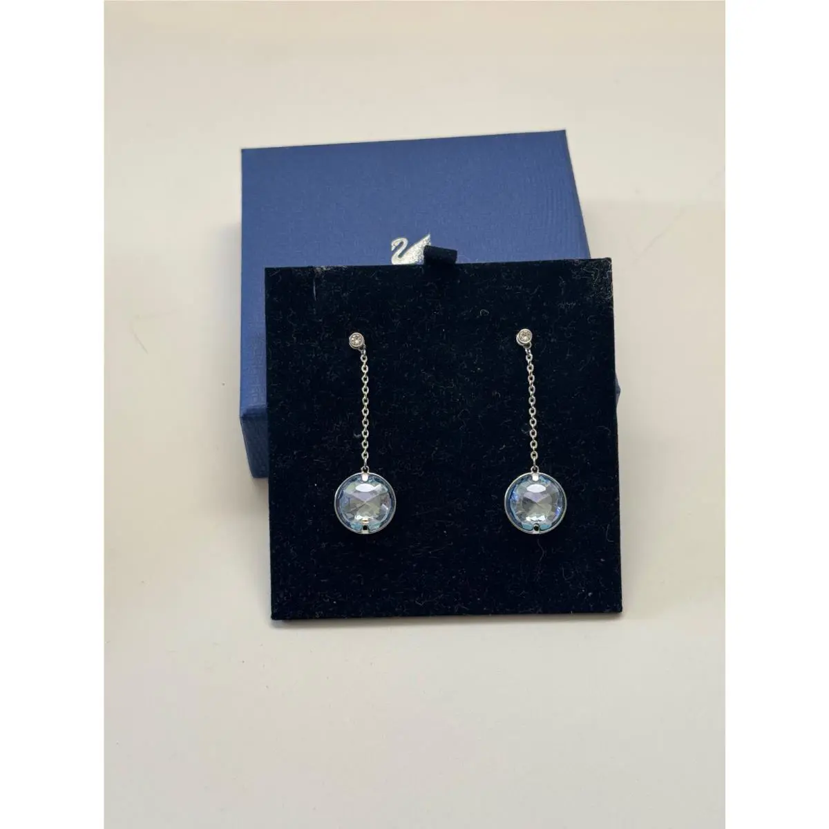 Swarovski Women`s Jewelry Silver-tone Round Cut Blue Crystal Globe Drop Earrings