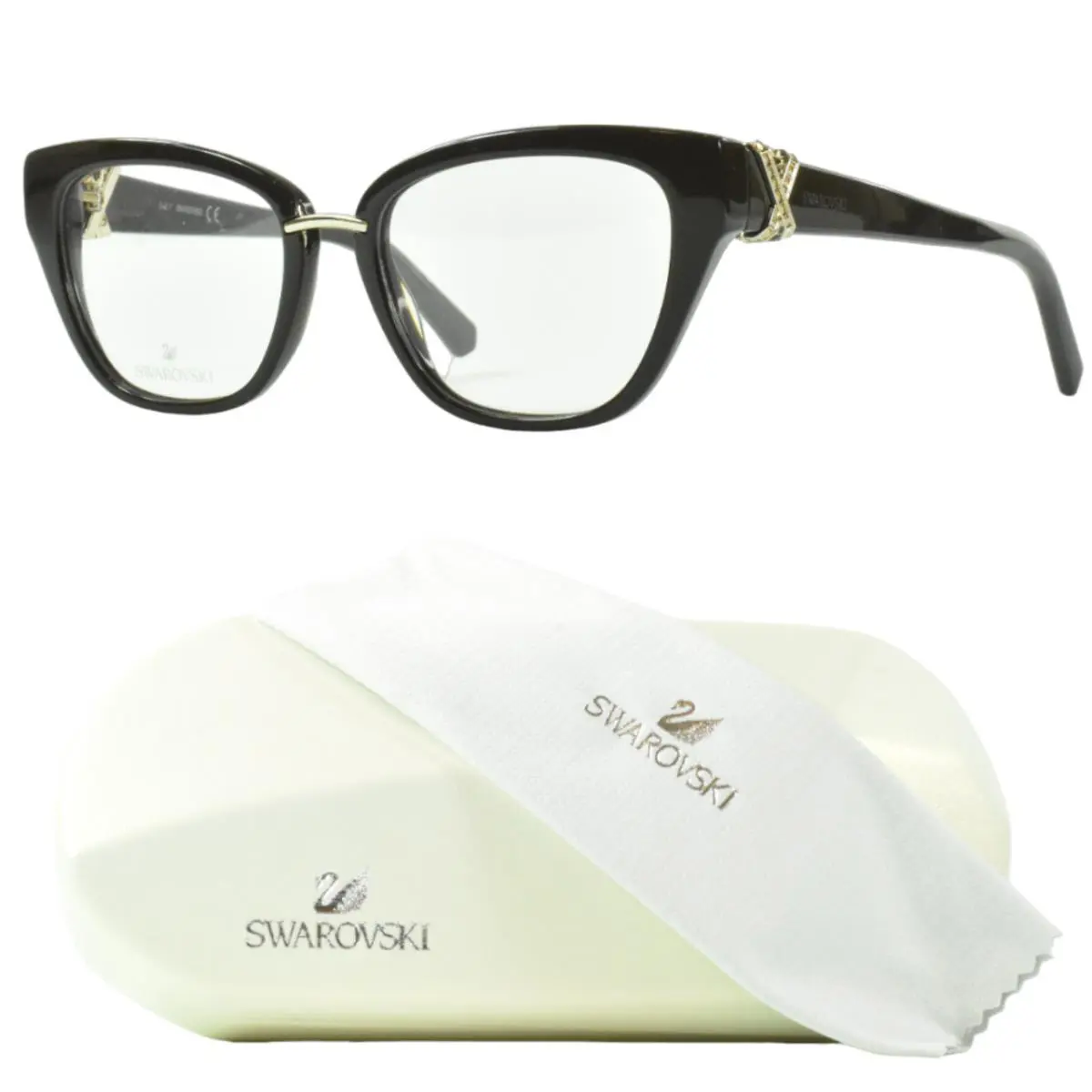 Swarovski SK 5251/V 052 Square Full Rim Black/ Gold Womens Optical Frames