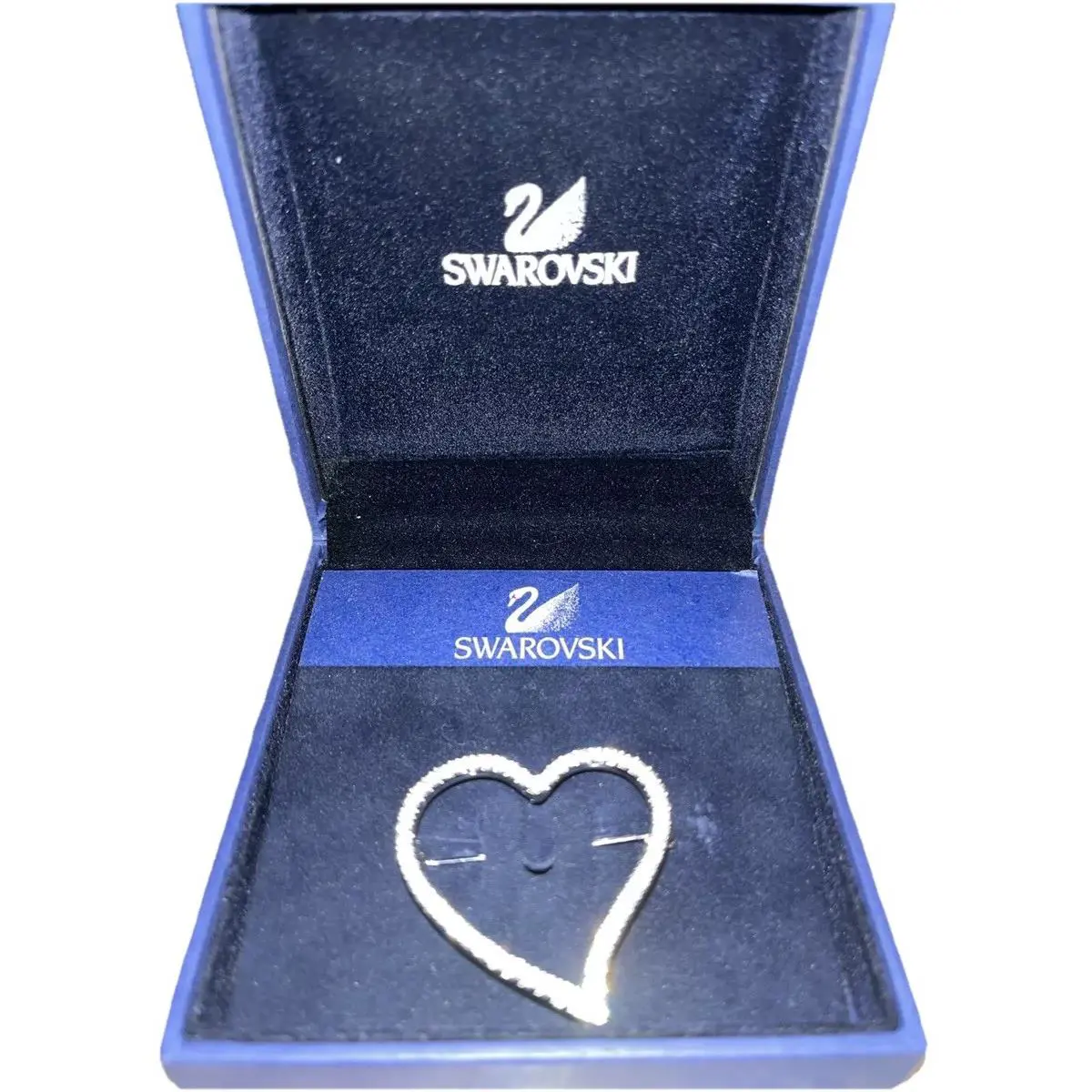 Swarovski Crystal Heart Silver Tone Brooch Pin 1-1/8 Marked