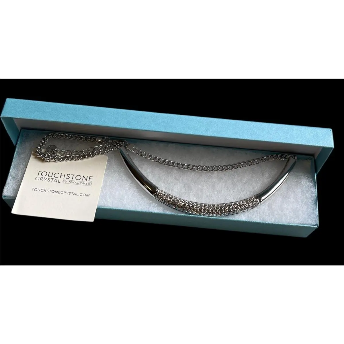 Touchstone  Silver Tone Crystal Choker Necklace 16 Signed Gift by Swarovski