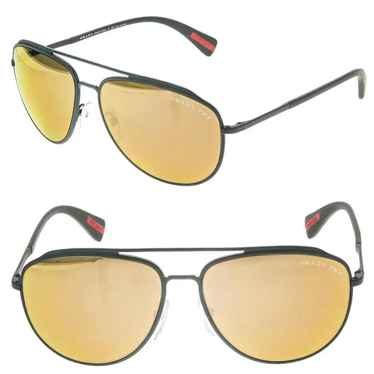 Prada Linea Rossa Sport PS55RS Military Gold Mirrored Polarized Sunglass Sps 55R