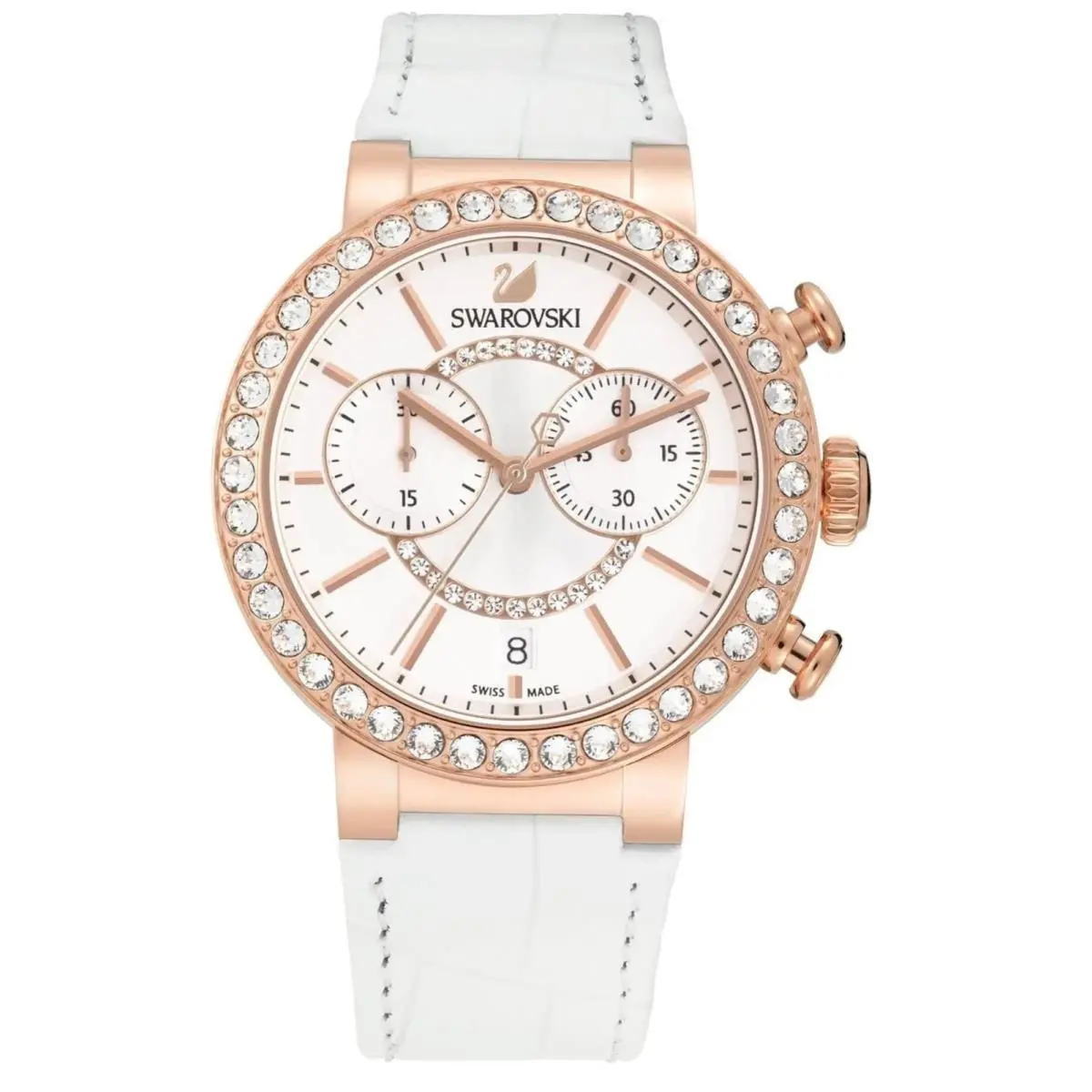5080602 Passage White Chronograph Rose Tone Women`s Watch by Swarovski