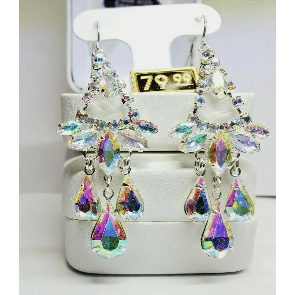 Crystals By Swarovski Opal Chandelier Earrings Sterling Silver Overlay Gorgeous