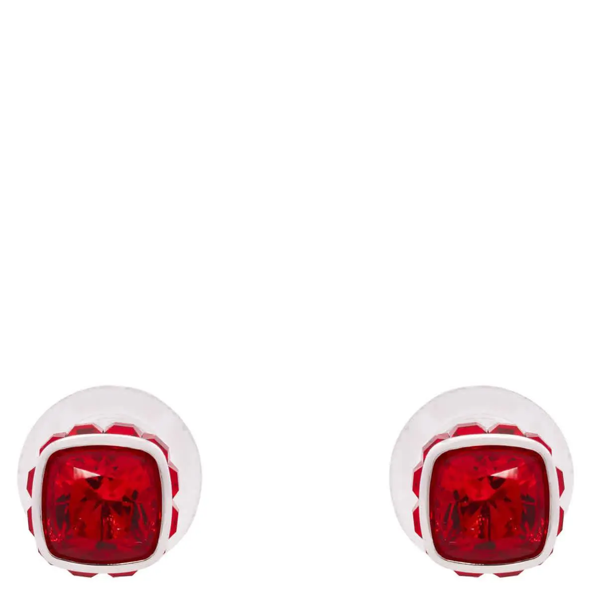 Birthstone Pierced Earrings Studs Jul Rhodium Shiny Red by Swarovski