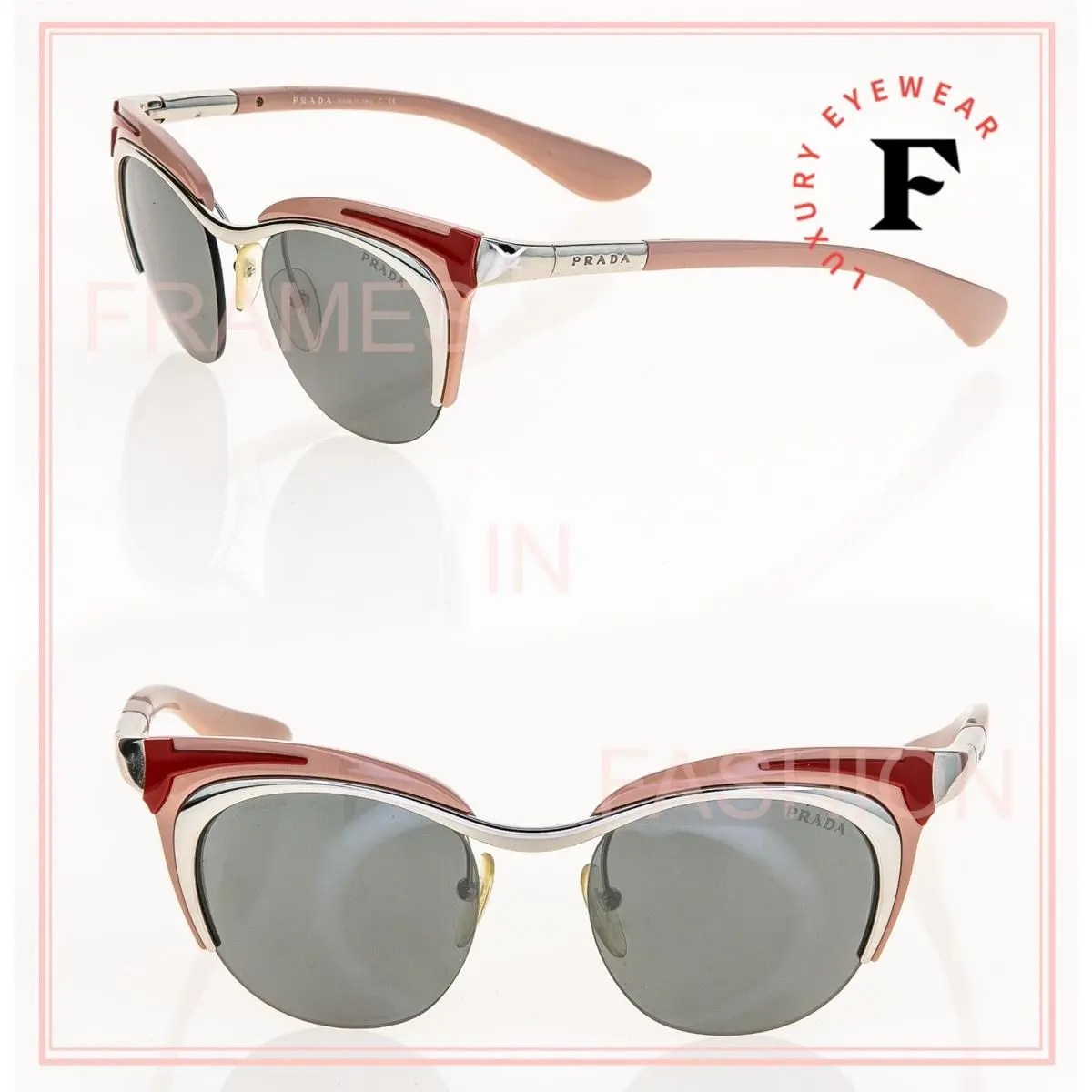Prada Dixie Oval Retro PR61OS Silver Pink Mirror 61O Fashion Runway Sunglasses