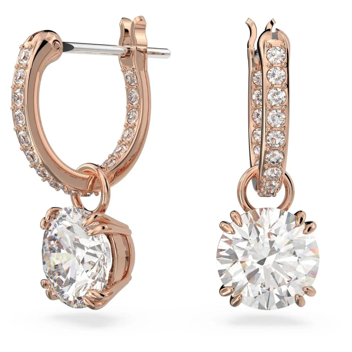 Swarovski Stilla Drop Earrings Round Cut White Rose Gold-tone Plated 5639975
