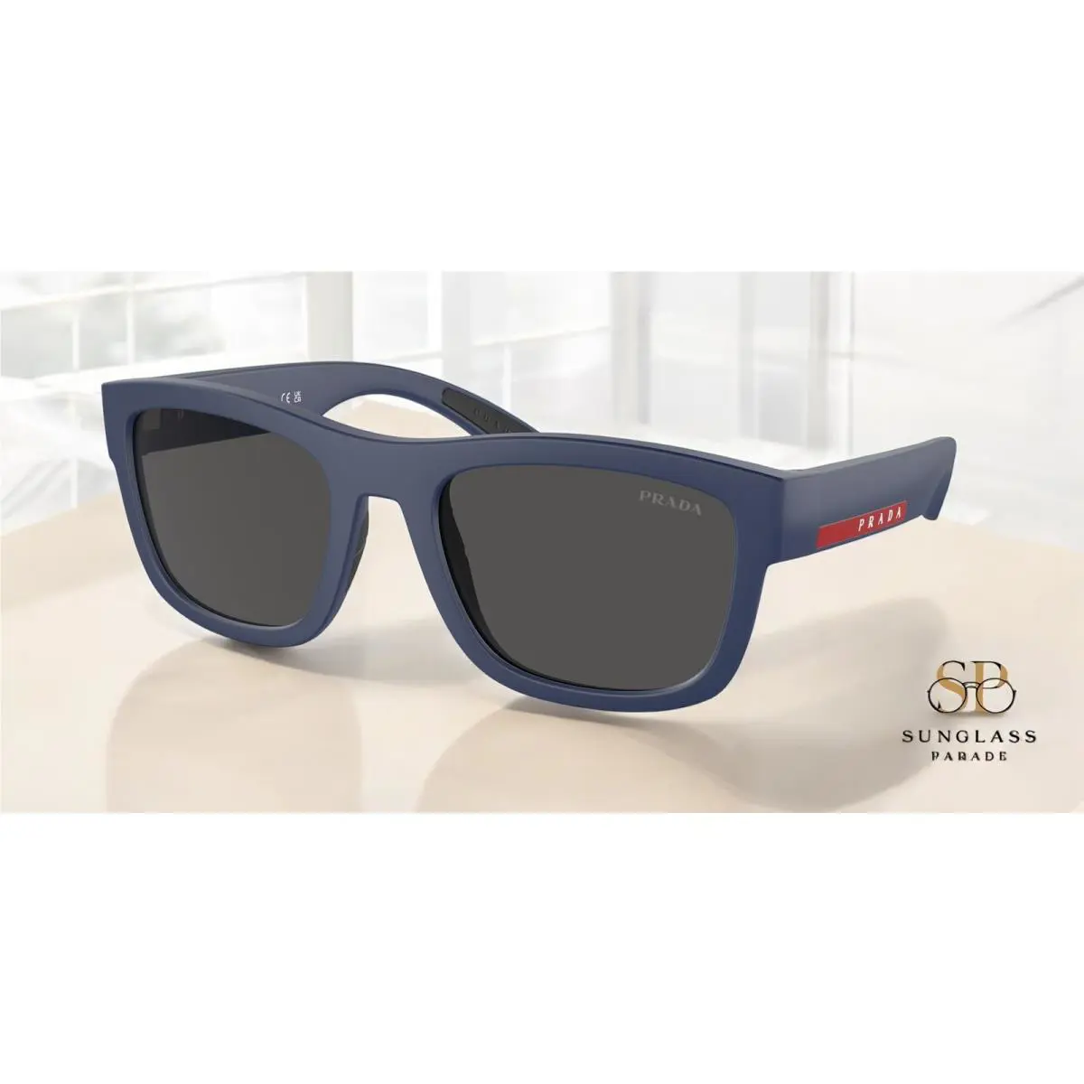 Prada Linea Rossa PS 01ZS TFY06F Blue Rubber Dark Grey 56 mm Men`s Sunglasses