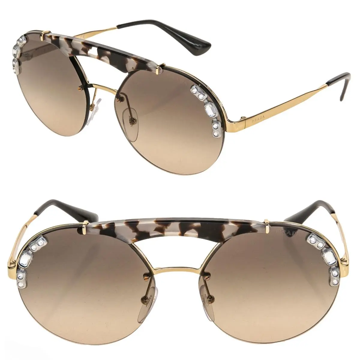 Prada Ornate Crystal Jewel Stud Sunglasses 52U Brown PR52US Snoop Dodd Olympics
