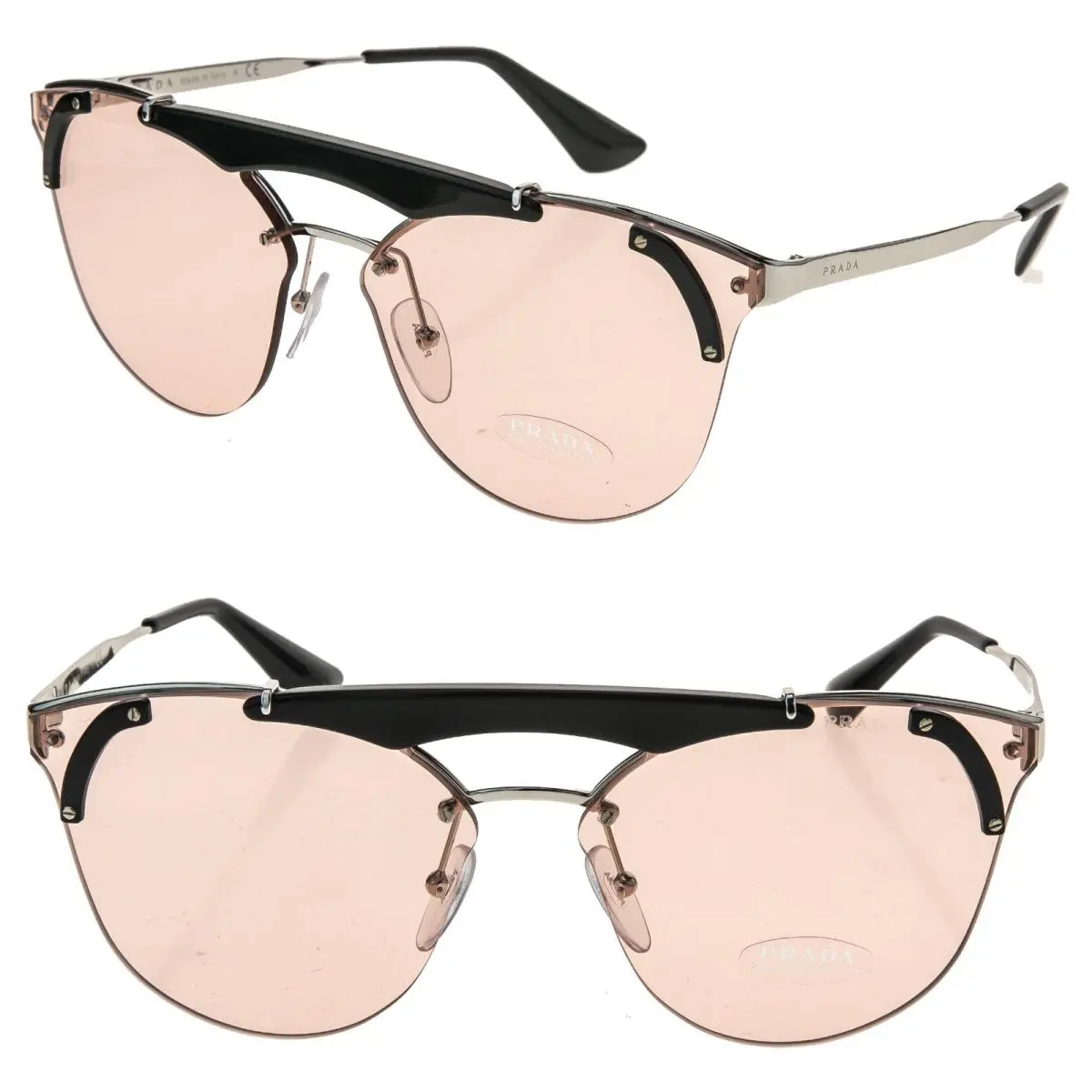Prada Ornate Runway Sunglasses 53U Silver Pink Fashion Mask PR53US 53US