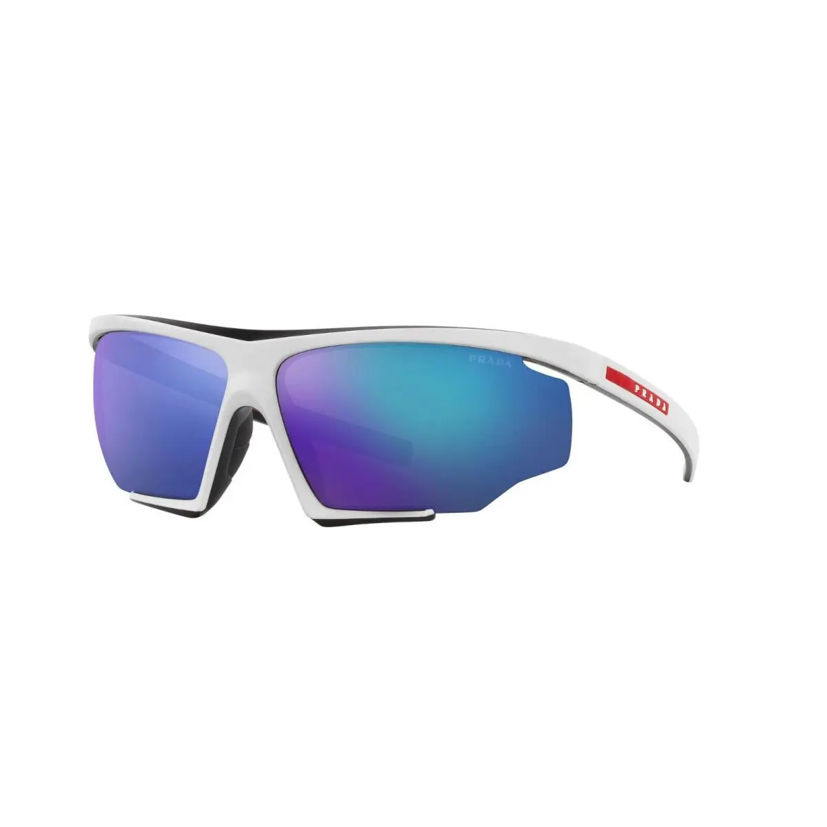 Prada Linea Rossa PS 07YS White Black/blue Mirrored 15K-08R Sunglasses - Frame: White Black, Lens: Blue Mirrored